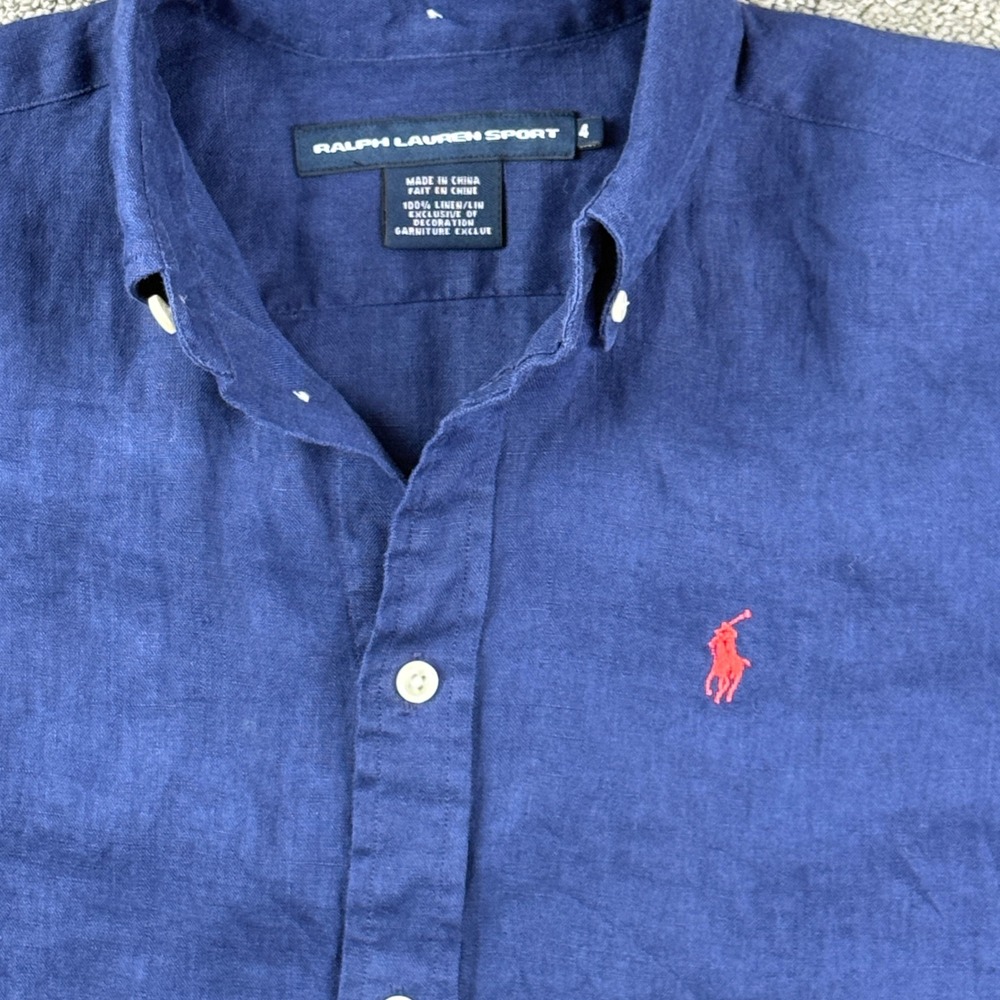 Vintage Ralph Lauren Sport Womens 4 Blue 100% Linen Button Down Shirt NWOT